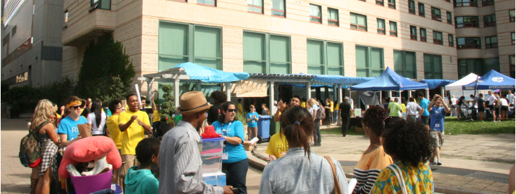 Residents waiting in line in front of Pitman Hall